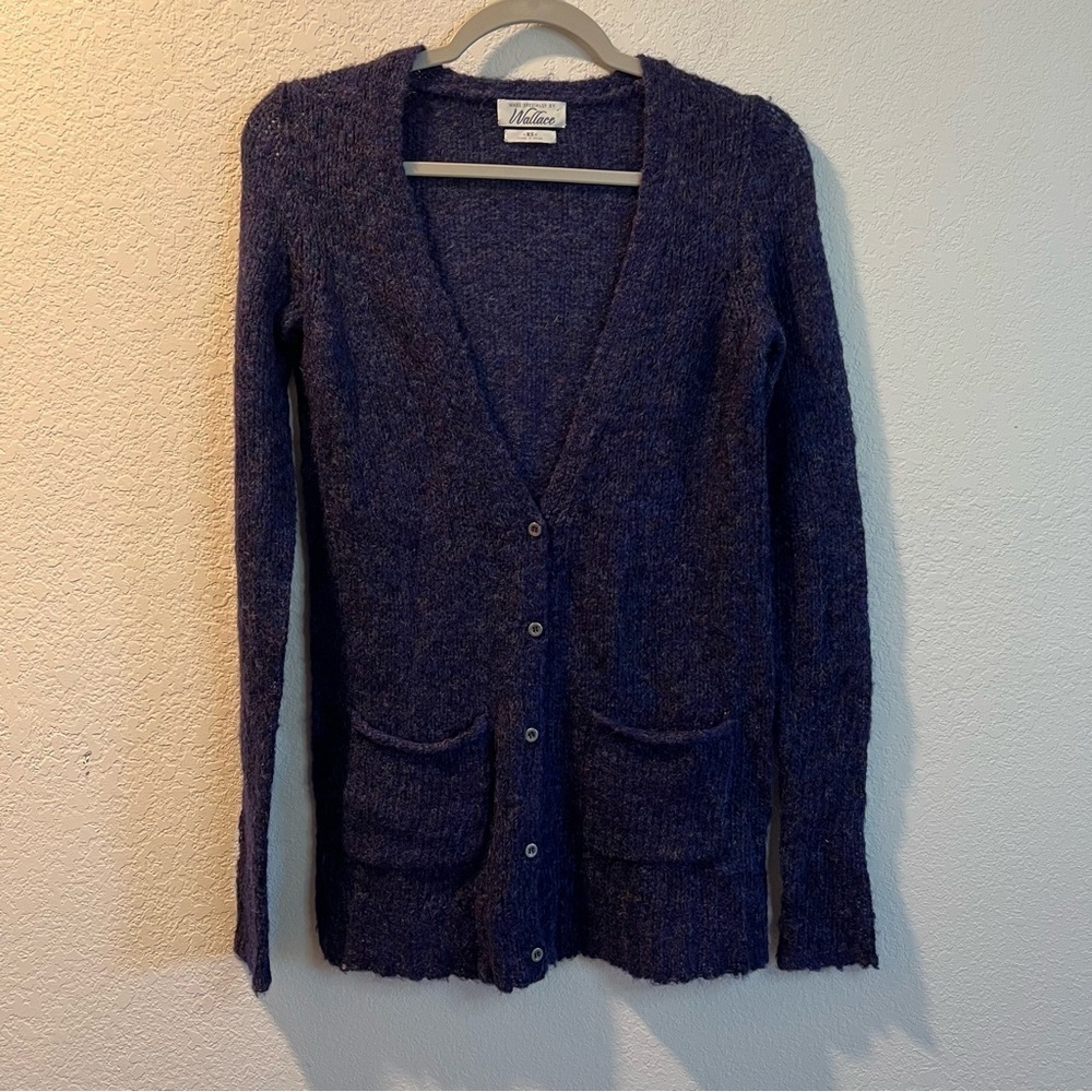 Women’s Wallace purple blue mohair wool blend cardigan sweater size XS